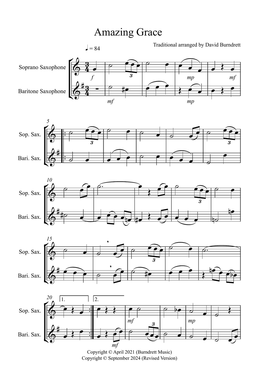 Book cover for Amazing Grace for Soprano and Baritone Saxophone Duet