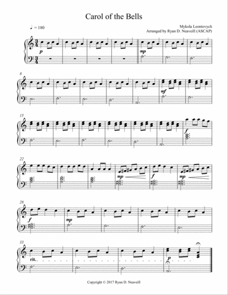 Carol of the Bells Piano Solo scores gallery preview page 1