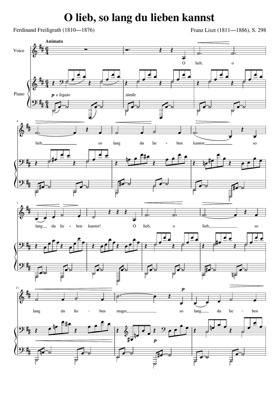 O lieb so lang du lieben kannst (Franz Liszt) [Low Voice; key: D] Low Voice scores gallery preview page 1