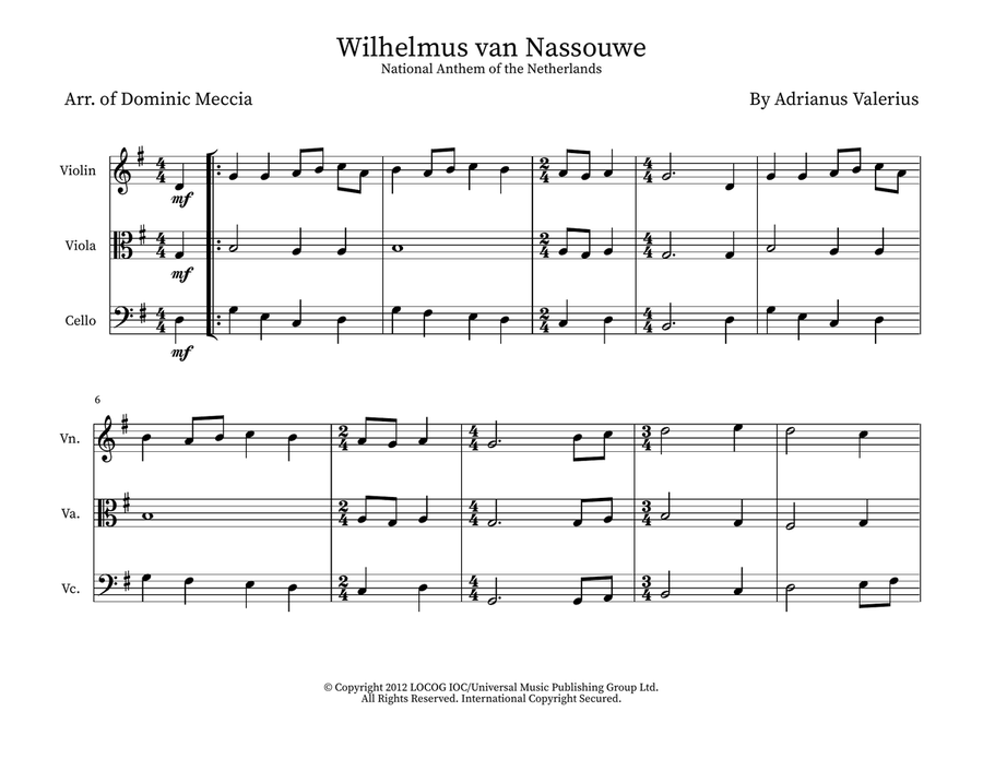 Wilhelmus (netherlands National Anthem) String Trio scores gallery preview page 1