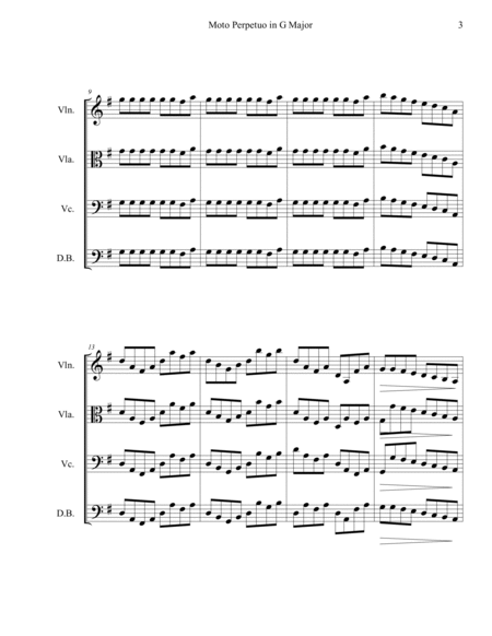 Moto Perpetuo in G Major, for children string orchestra. SCORE & PARTS. image number null