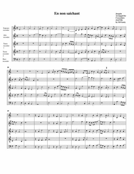 En non saichant (arrangement for 5 recorders)