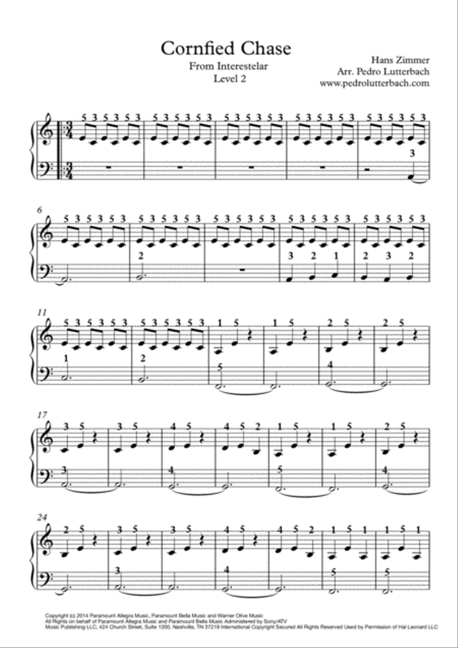 Cornfield Chase from the Paramount Pictures film INTERSTELLAR Easy Piano scores gallery preview page 1
