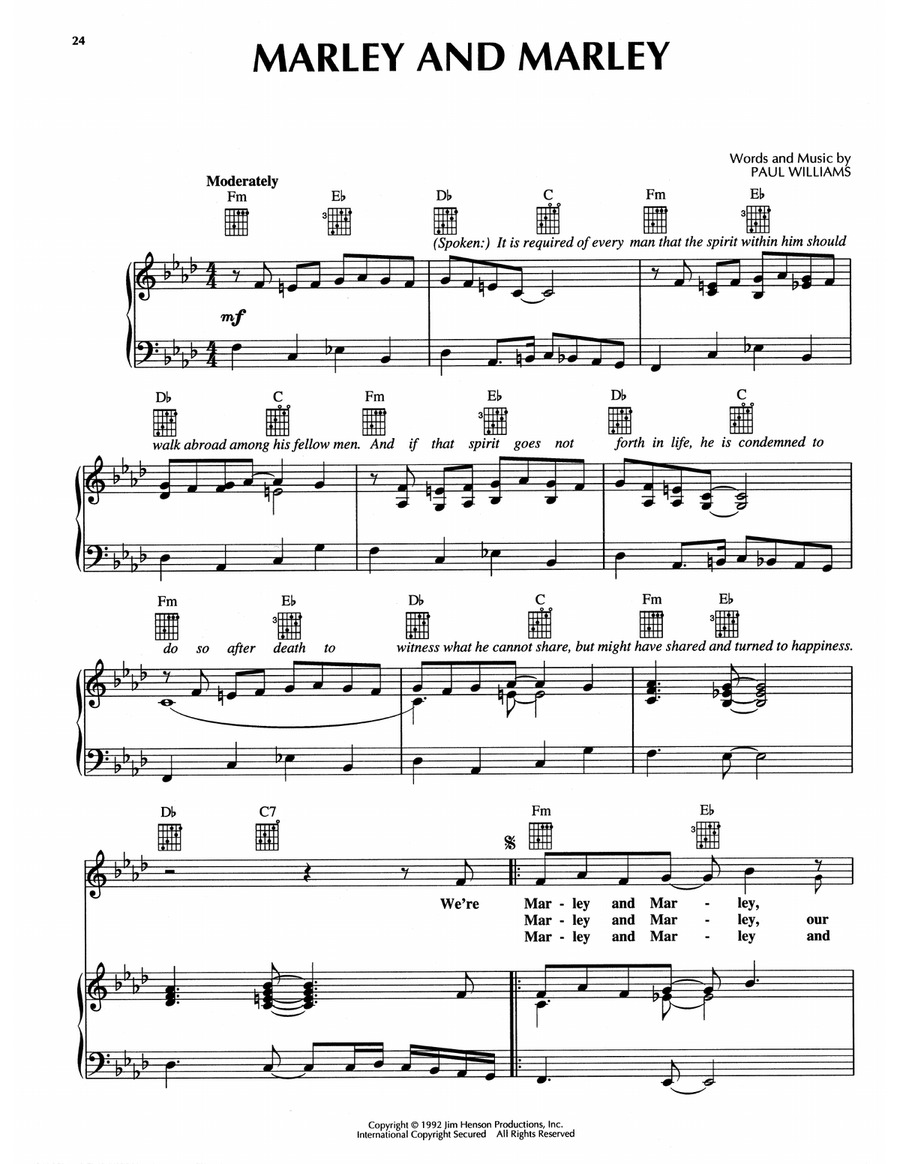 Marley And Marley (from The Muppet Christmas Carol) Piano, Vocal, Guitar scores gallery preview page 1