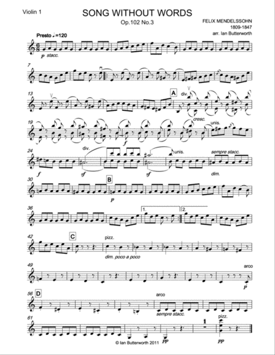MENDELSSOHN Song without Words Op.102.No.3 for string orchestra String Orchestra scores gallery preview page 5