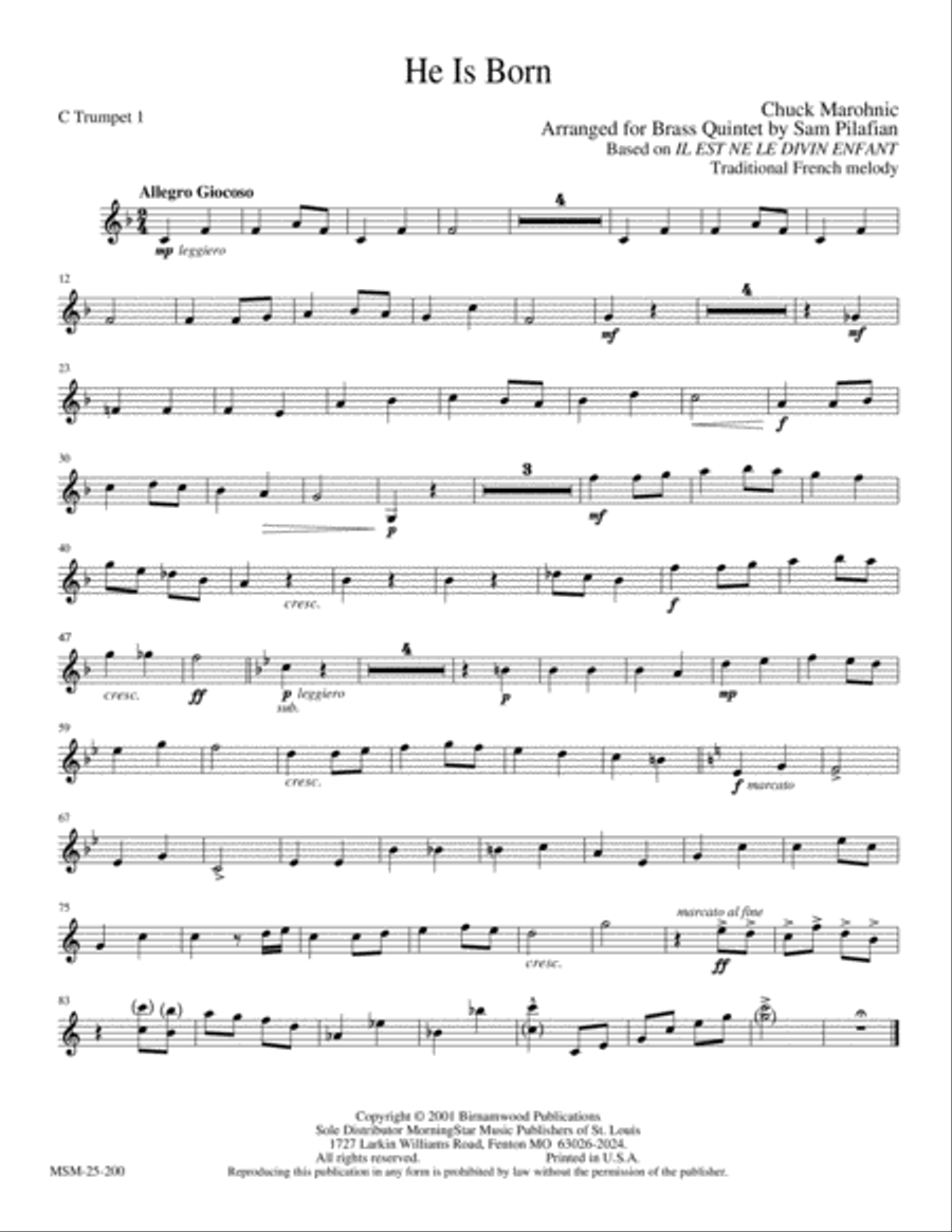 He Is Born (IL EST NE LE DIVIN ENFANT) Brass Quintet scores gallery preview page 4