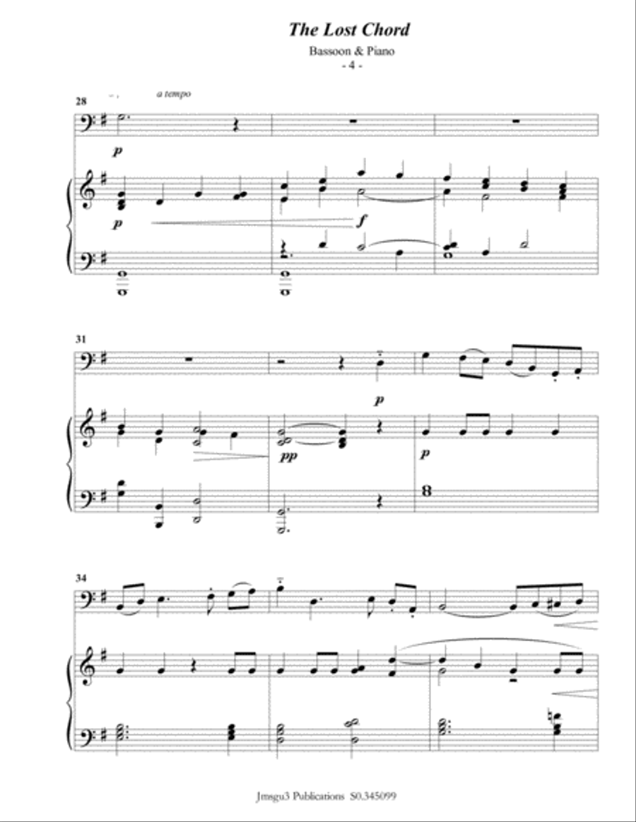 Sullivan: The Lost Chord for Bassoon & Piano Woodwind Duet scores gallery preview page 4