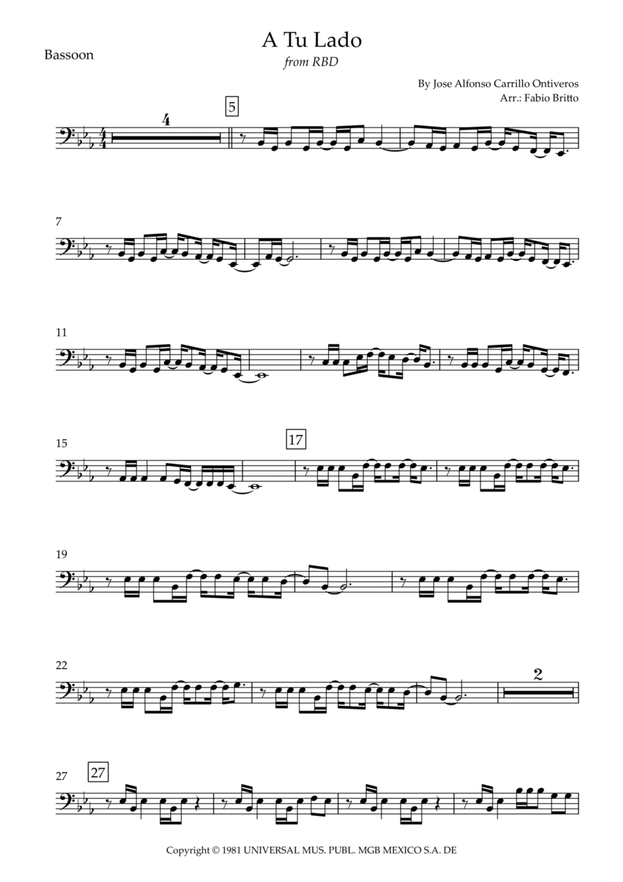 A Tu Lado Bassoon Solo scores gallery preview page 1