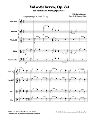 Tchaikowsky - Valse-Scherzo, Op. 34 for Violin and String Quartet (Reduction of the Original Accompa
