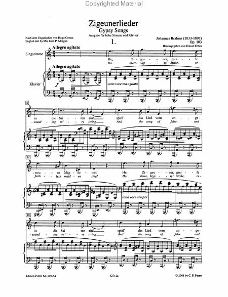Zigeunerlieder op. 103 (Arr. for Solo Voice and Piano by the Comp.) (High Voice)