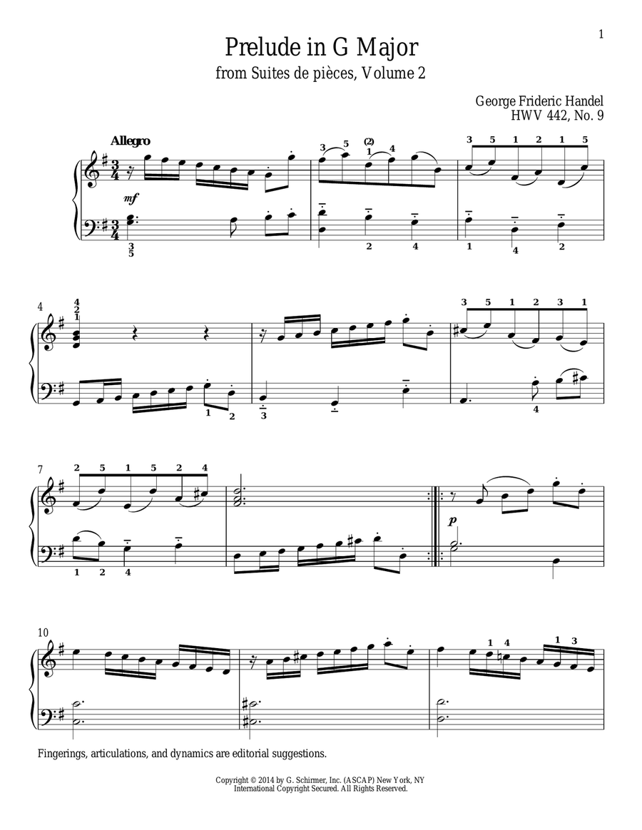 Prelude In G Major, HWV 442 Piano Solo scores gallery preview page 1