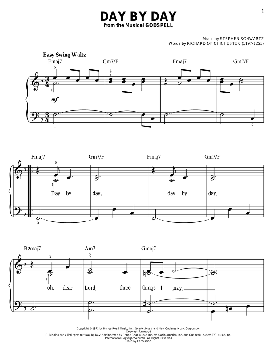 Day By Day (from Godspell) Easy Piano scores gallery preview page 1