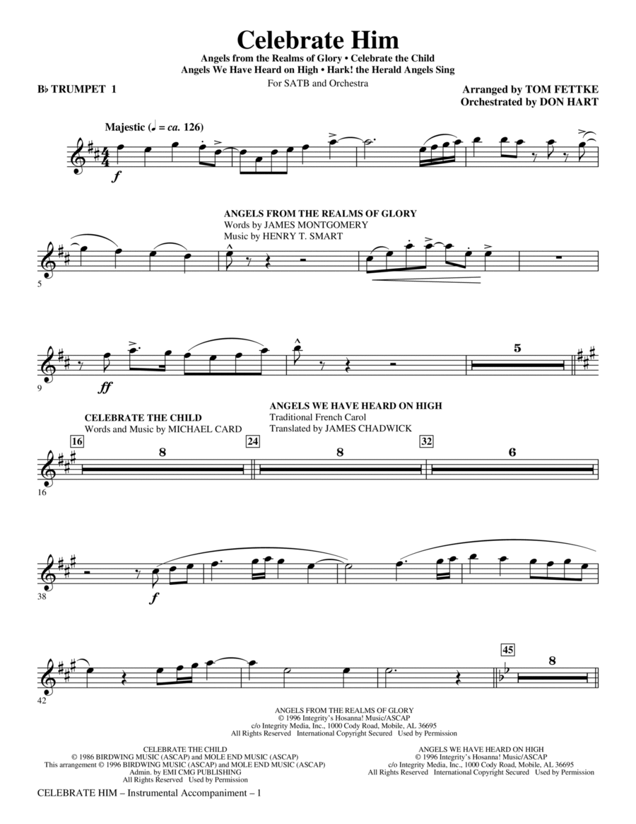 Celebrate Him (Medley) - Bb Trumpet 1 Choir scores gallery preview page 1