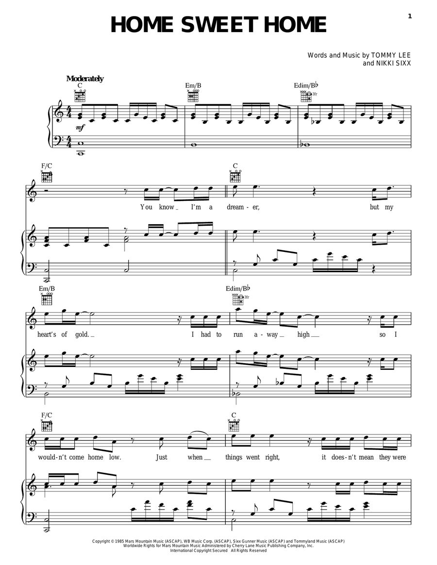 Home Sweet Home Piano, Vocal, Guitar scores gallery preview page 1