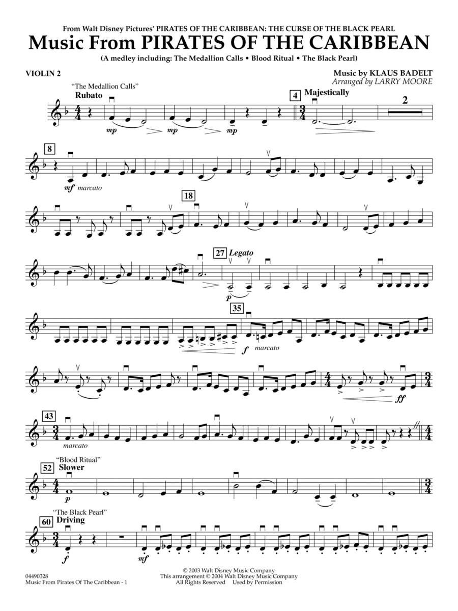 Music from Pirates Of The Caribbean (arr. Larry Moore) - Violin 2 String Orchestra scores gallery preview page 1