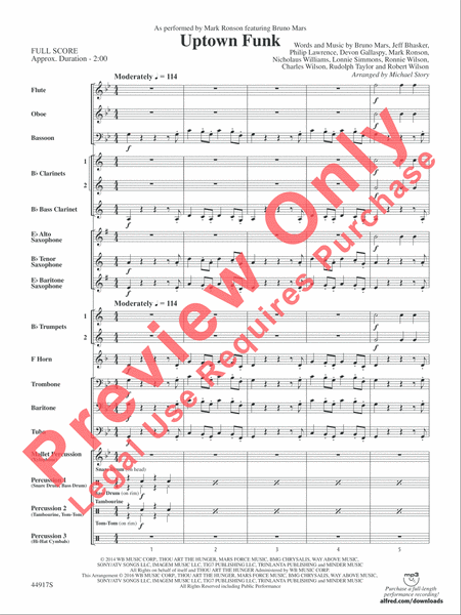 Uptown Funk Concert Band scores gallery preview page 17