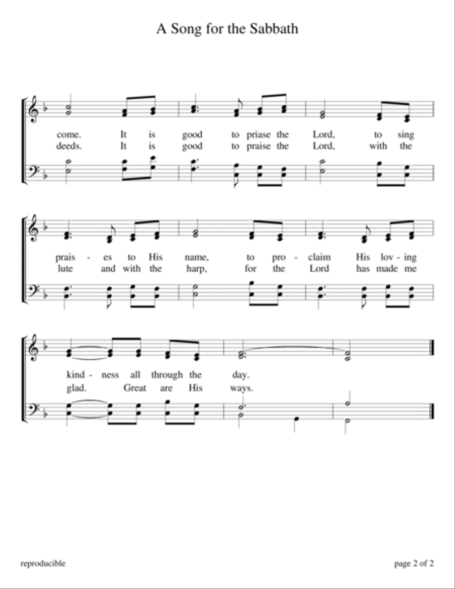 A Song for the Sabbath - Psalm 92 (Sabbath Celebration) Voice scores gallery preview page 2