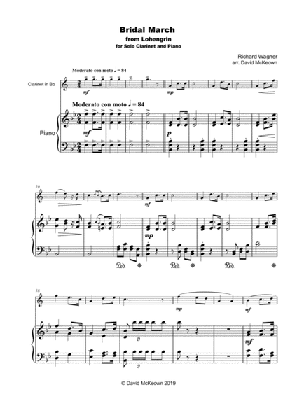 Bridal March, "Here Comes The Bride", for Solo Clarinet and Piano image number null