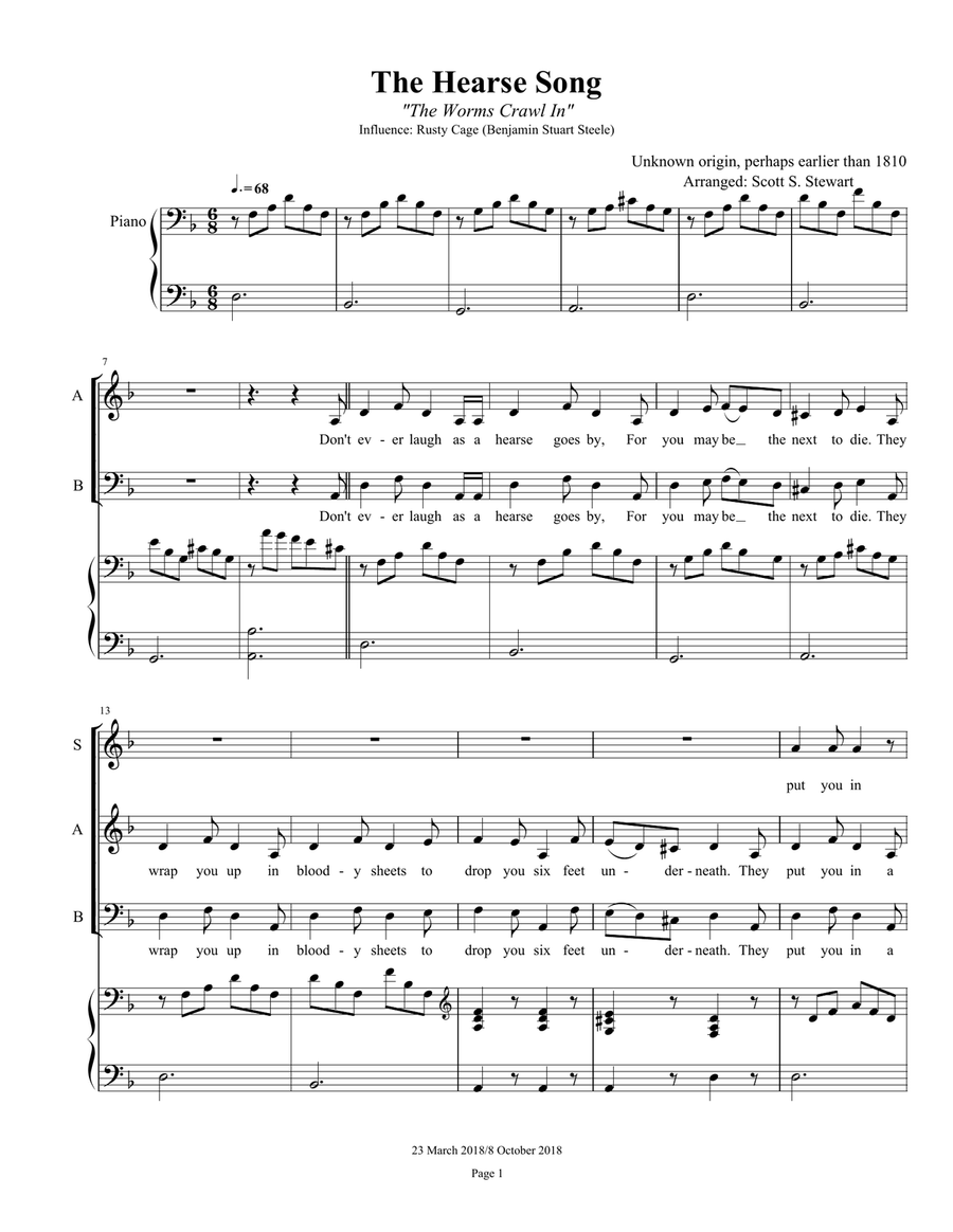 The Hearse Song (The Worms Crawl In) 4-Part scores gallery preview page 1