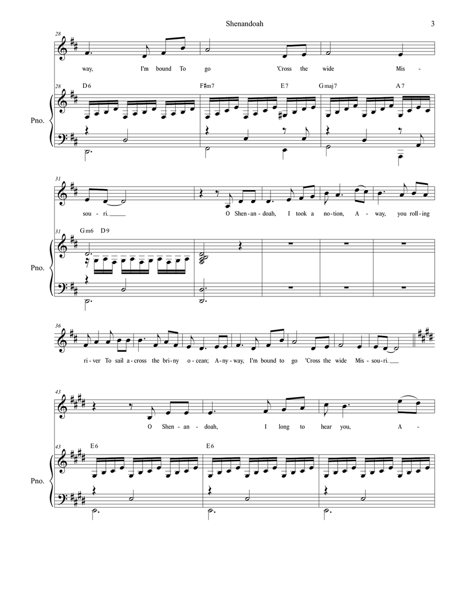 Shenandoah (for Vocal Solo) Shenandoah (for Vocal Solo) Piano, Vocal scores gallery preview page 3