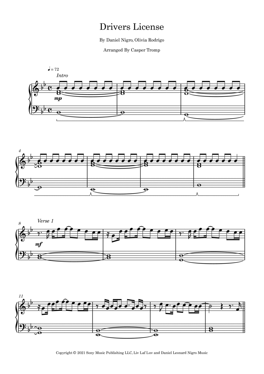 Drivers License Piano Solo scores gallery preview page 1