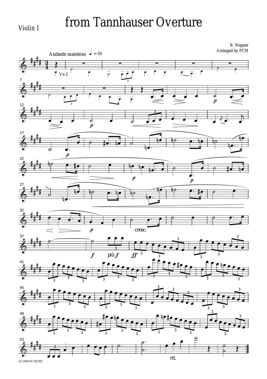 Wagner from Tannhauser Overture, for string quartet, CW002 String Quartet scores gallery preview page 3