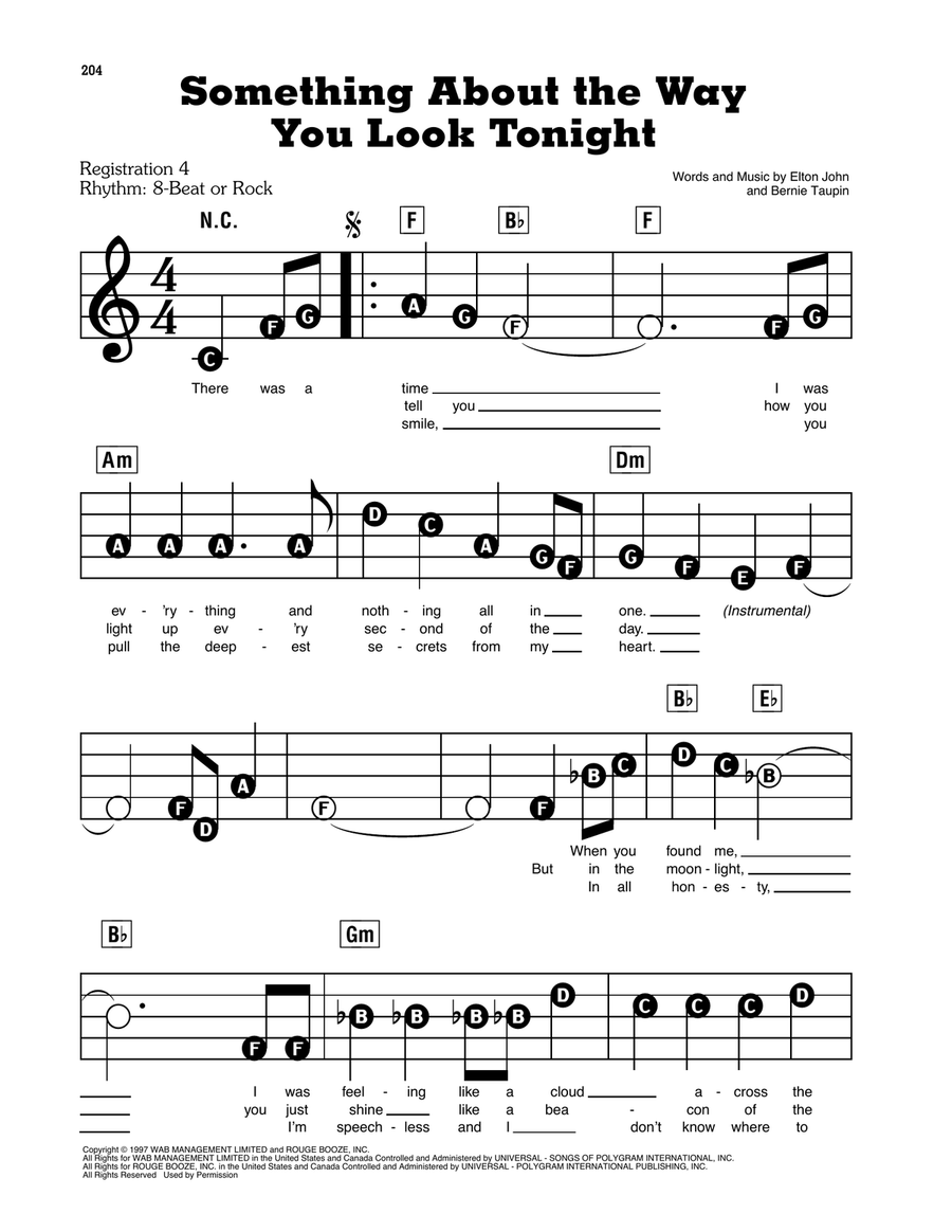 Something About The Way You Look Tonight Electronic Keyboard scores gallery preview page 1
