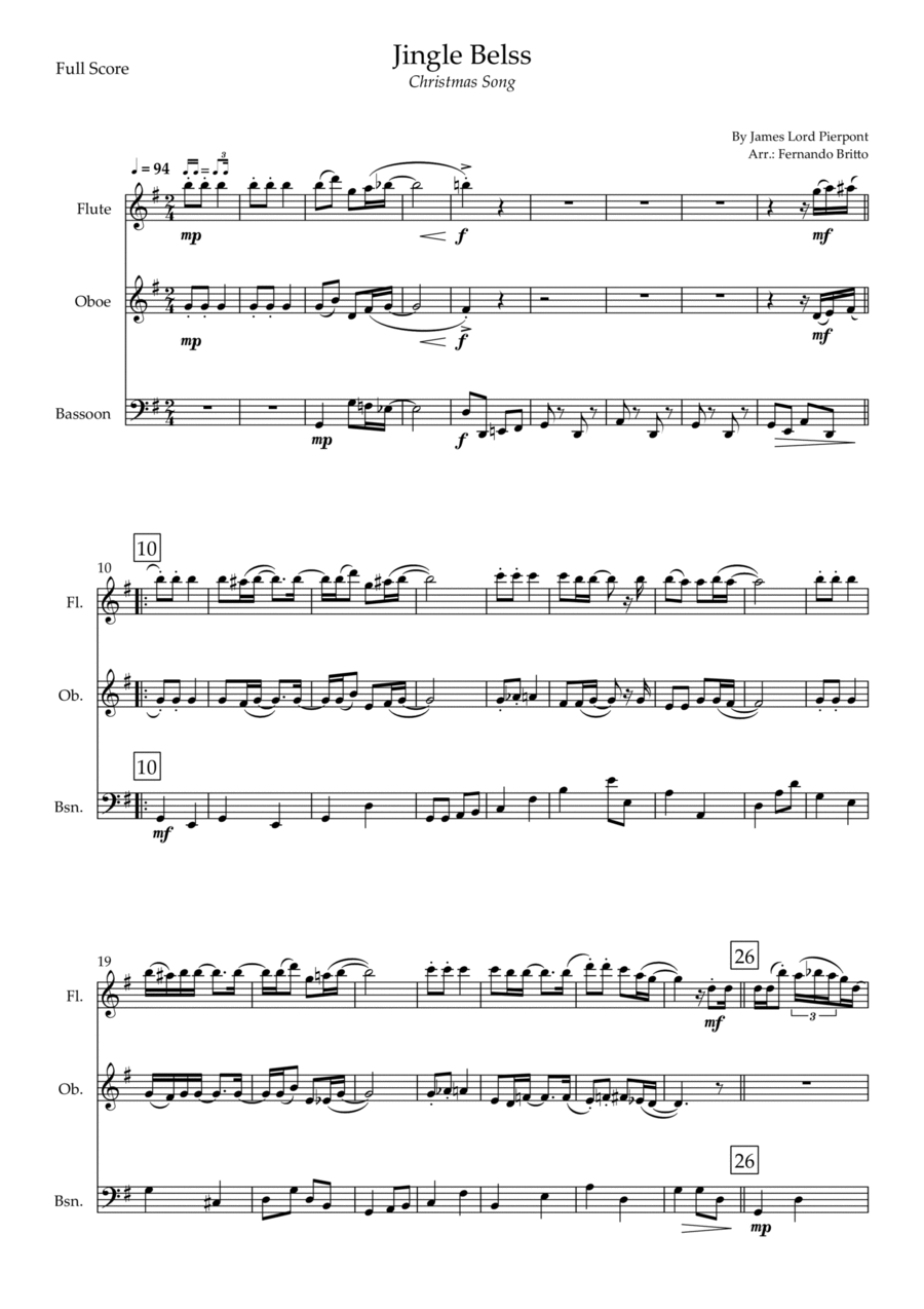 Jingle Bells - Jazz Version (Christmas Song) for Woodwind Trio Woodwind Trio scores gallery preview page 1