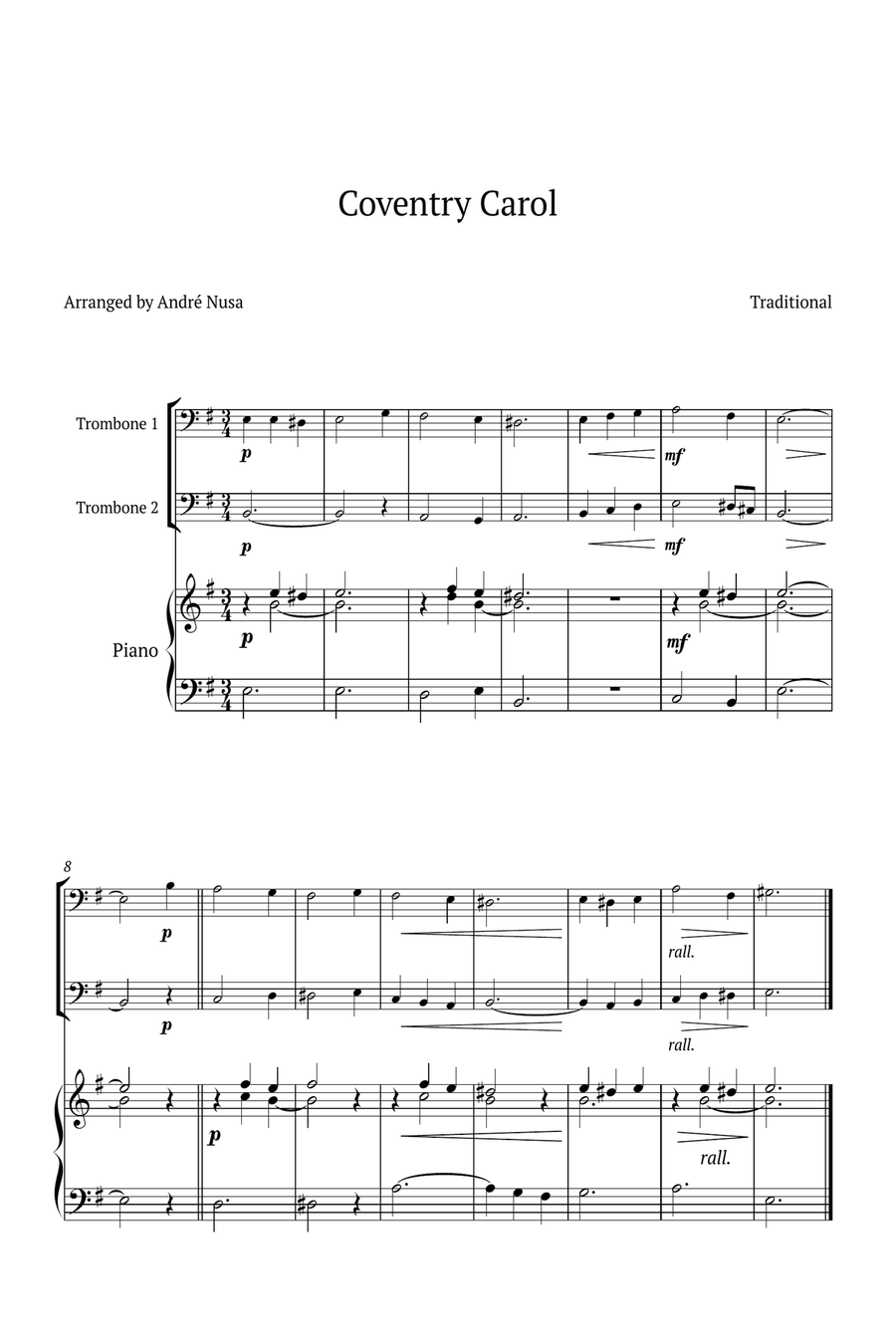Conventry Carol Trombone Duet scores gallery preview page 1