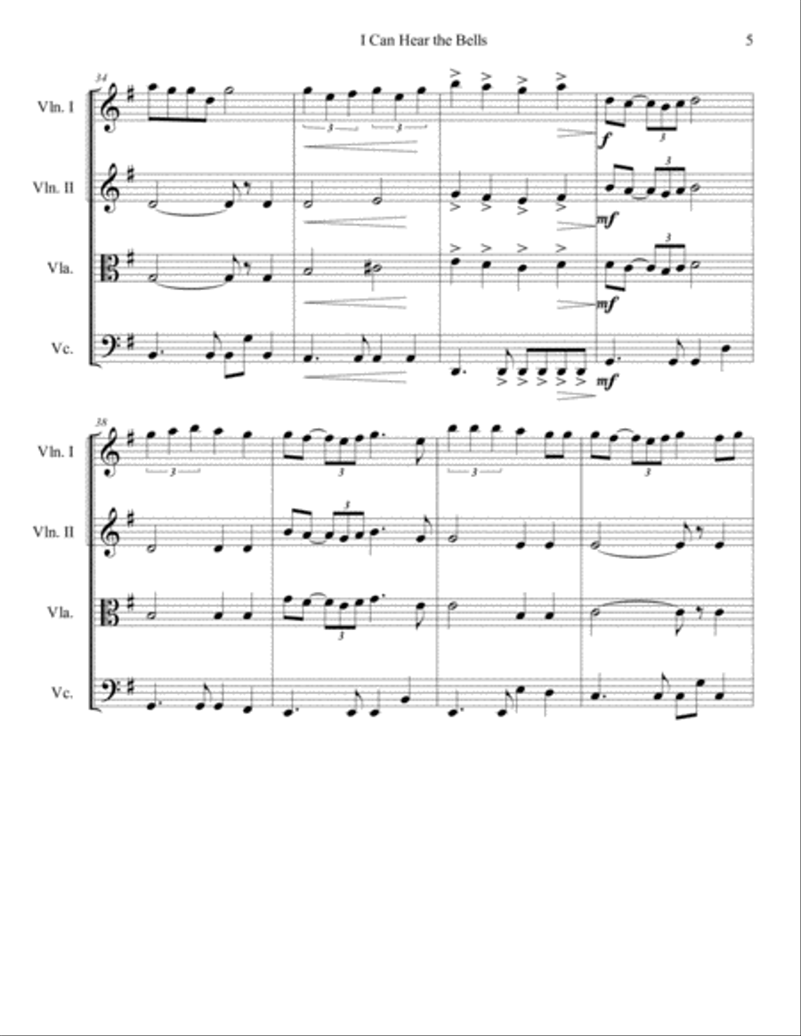 I Can Hear The Bells String Quartet scores gallery preview page 5