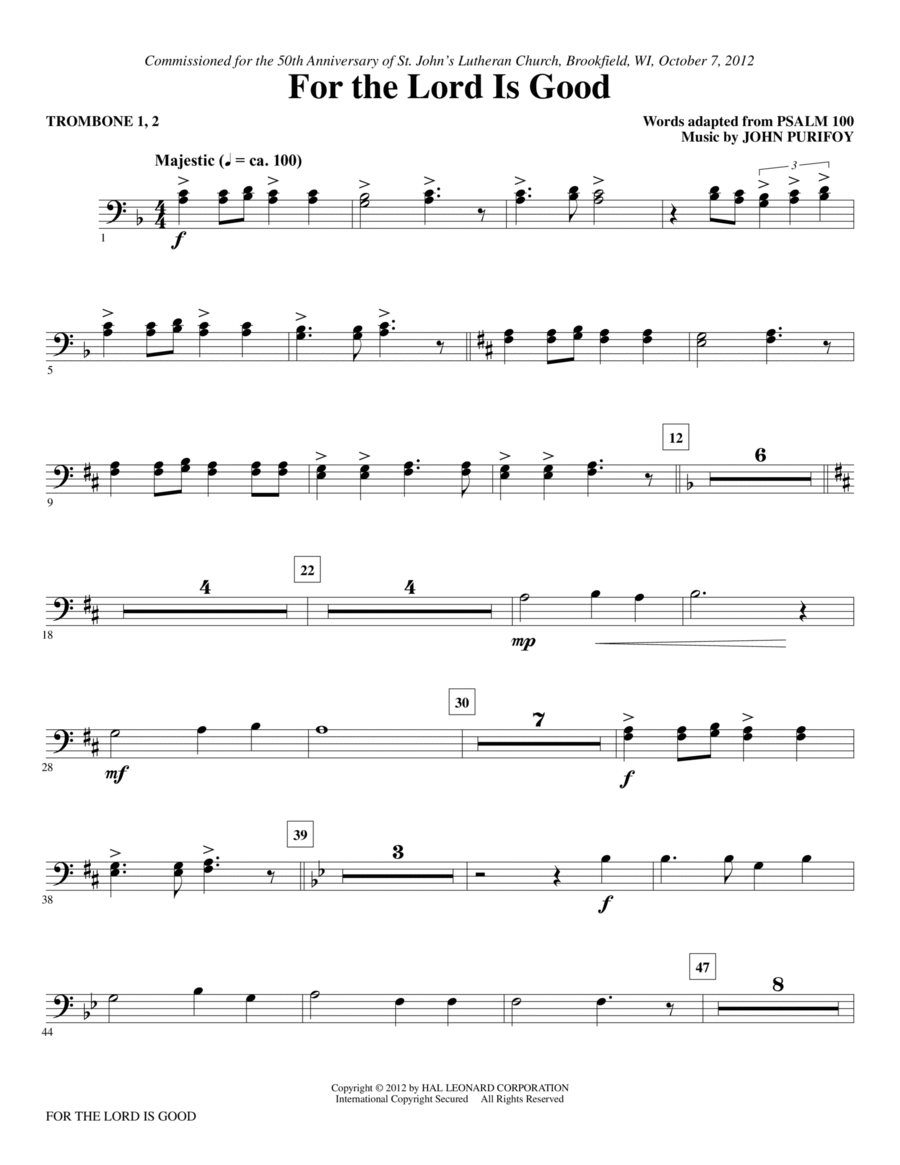 For The Lord Is Good - Trombone 1, 2 Choir scores gallery preview page 1