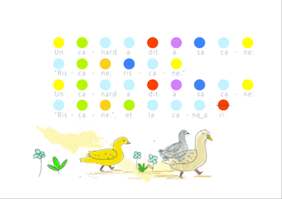 Un canard dit à sa canne french song for kids Rainbow coded music sheet Music therapy resource SA scores gallery preview page 1