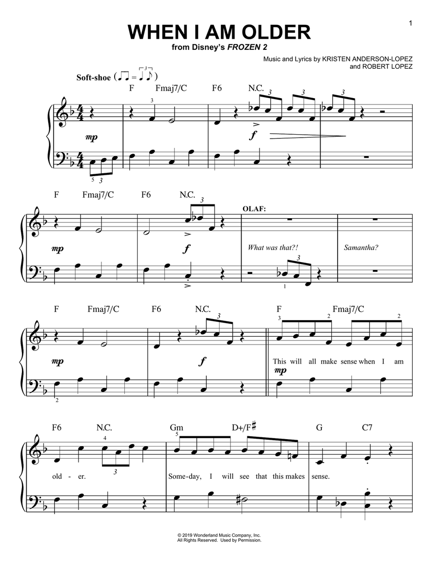 When I Am Older (from Disney's Frozen 2) Easy Piano scores gallery preview page 1