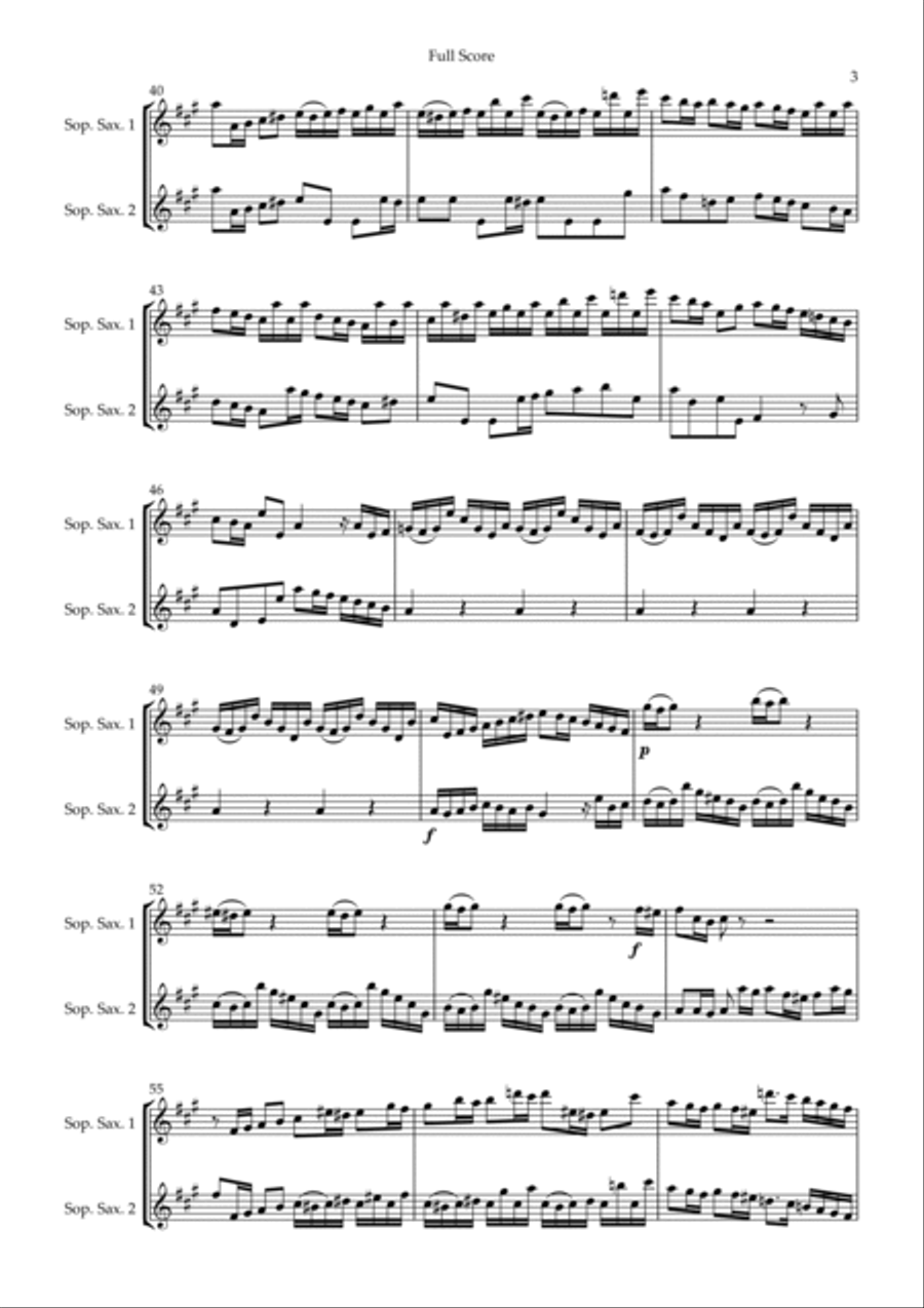 Brandenburg Concerto No. 3 in G major, BWV 1048 1st Mov. (J.S. Bach) for Soprano Saxophone Duo Woodwind Duet scores gallery preview page 3