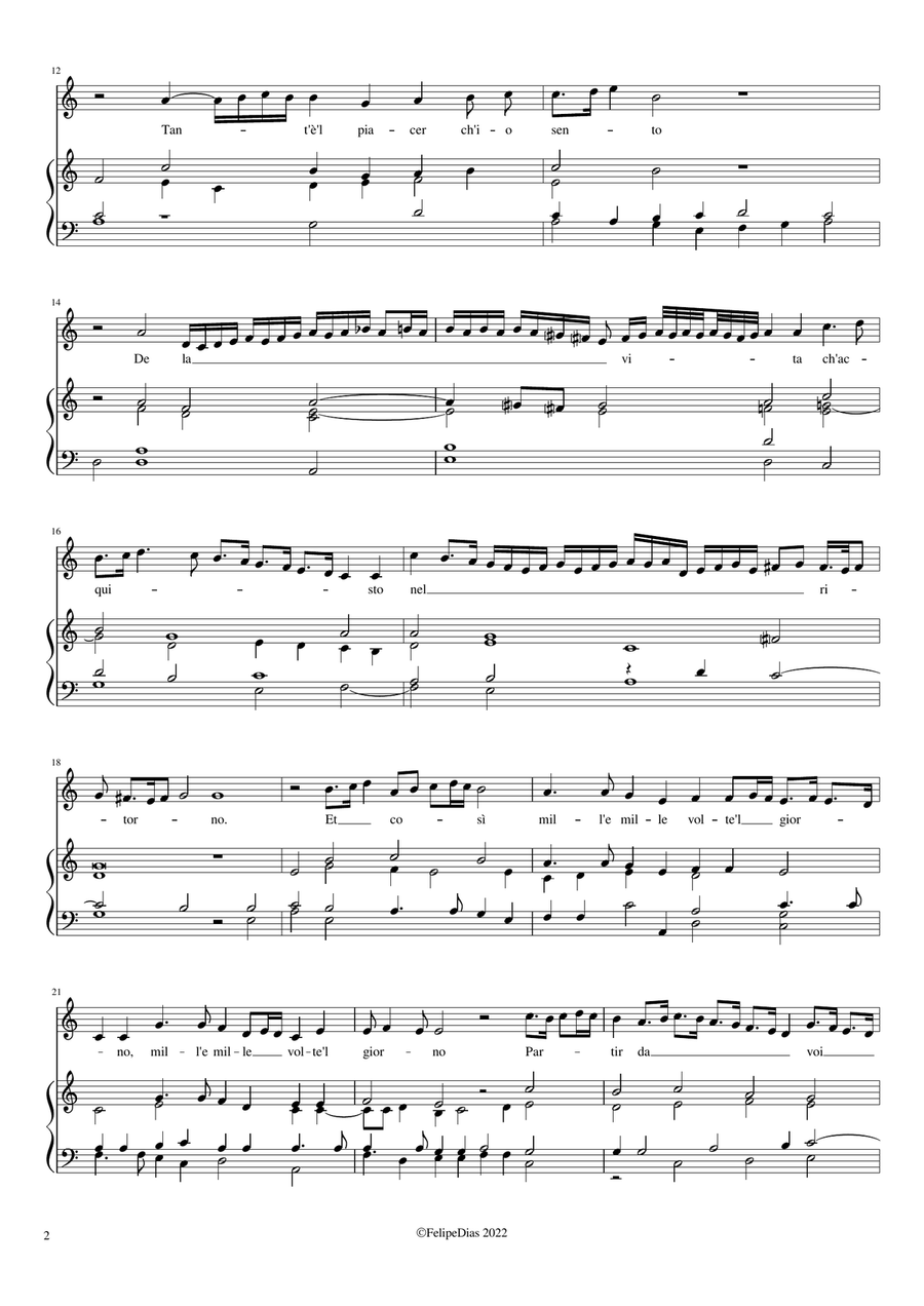 Ancor che col partire (with divisions by Bovicelli) Piano, Vocal scores gallery preview page 2