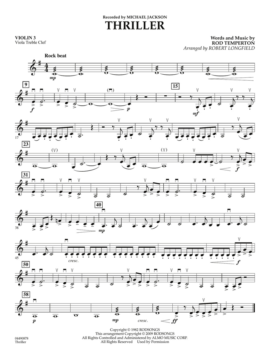 Thriller - Violin 3 (Viola T.C.) Orchestra scores gallery preview page 1
