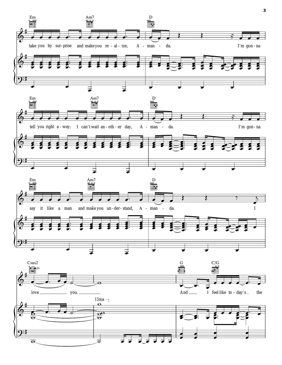 Amanda Piano, Vocal, Guitar scores gallery preview page 3