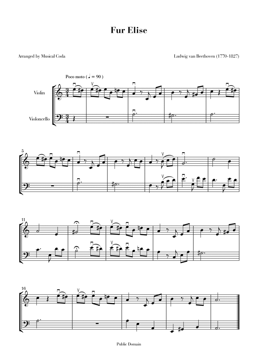 Fur Elise - Violin & Violoncello String Duet scores gallery preview page 1
