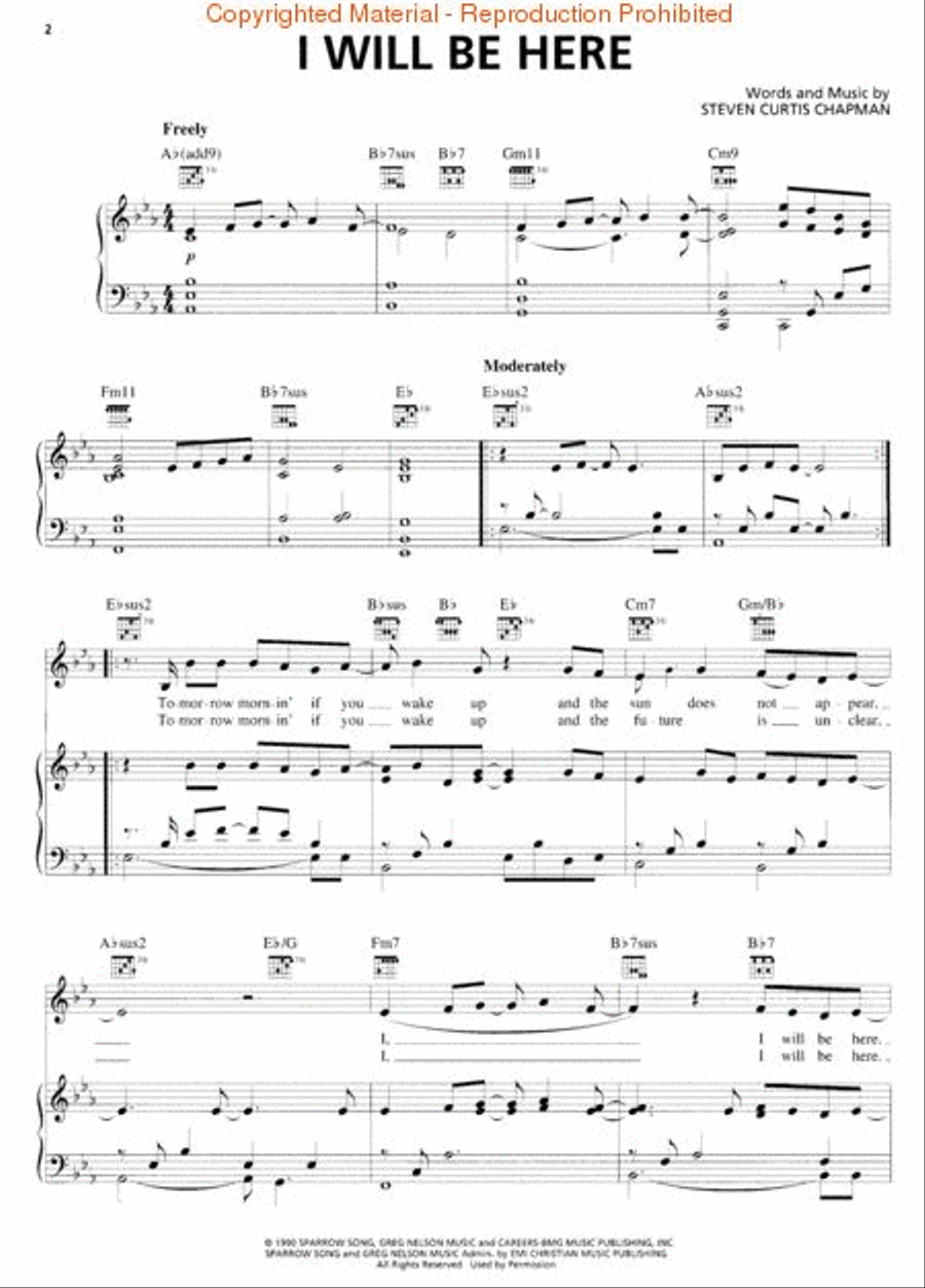 I Will Be Here I Will Be Here Piano, Vocal, Guitar scores gallery preview page 2
