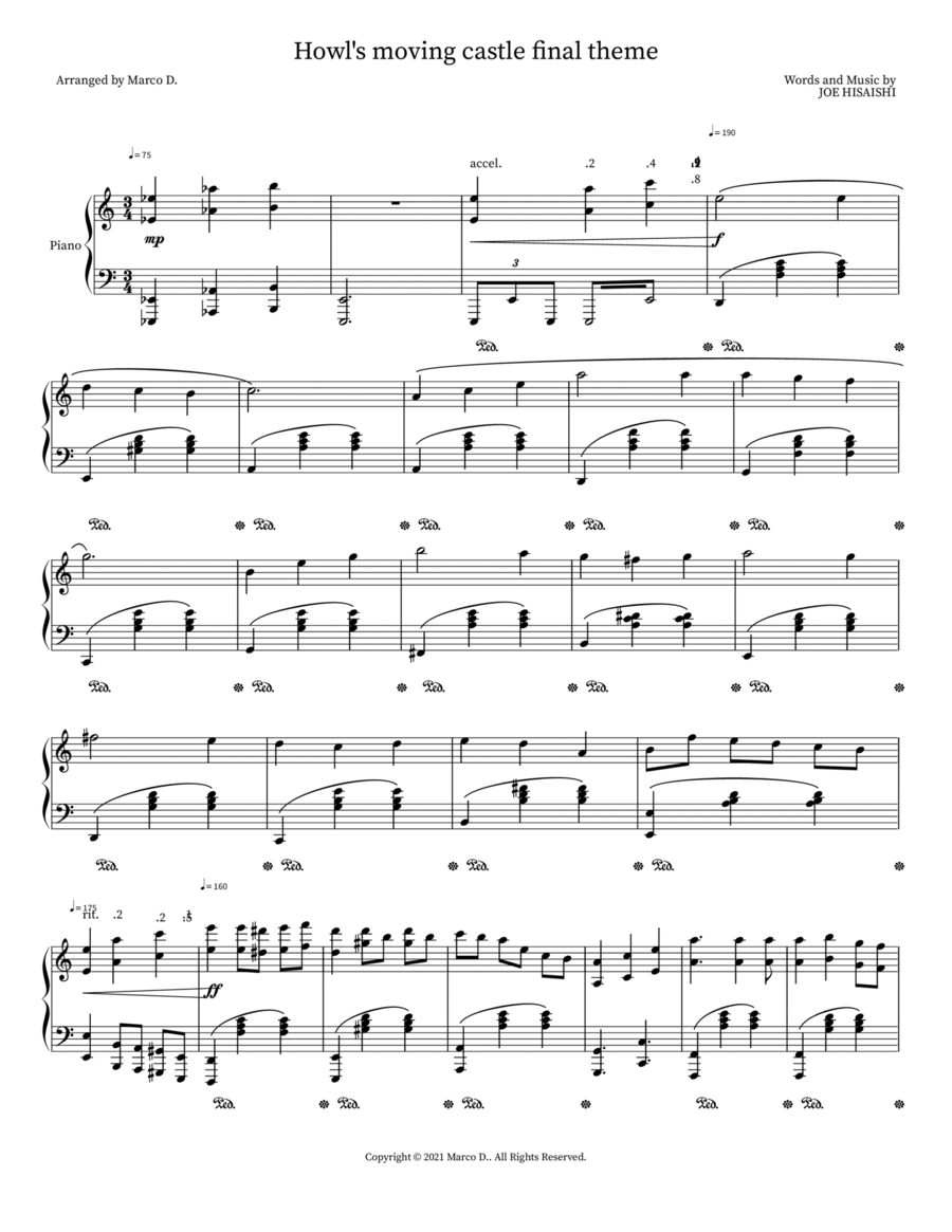 Howl's moving castle final theme Piano Solo scores gallery preview page 1
