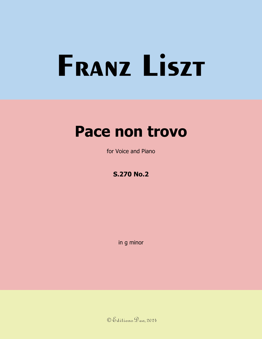 Pace non trovo, by Liszt, S.270 No.2, in g minor Voice scores gallery preview page 1