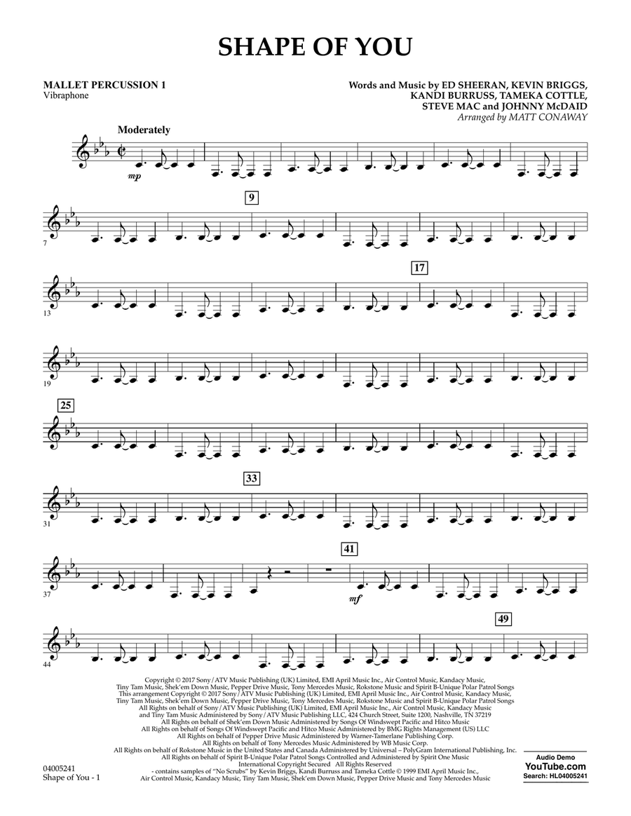 Shape of You - Mallet Percussion 1 Percussion scores gallery preview page 1