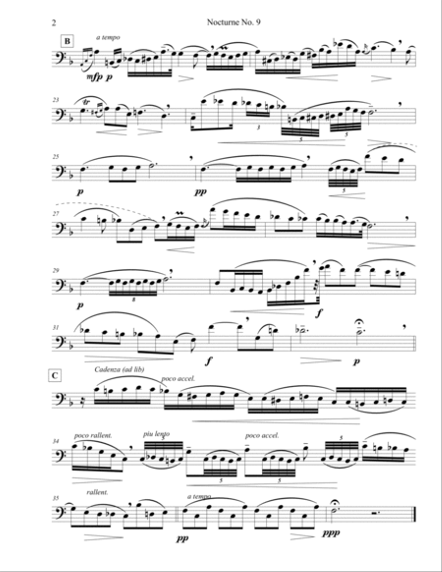 Nocturne Op. 9, No. 2 for Solo Unaccompanied Euphonium Euphonium scores gallery preview page 2