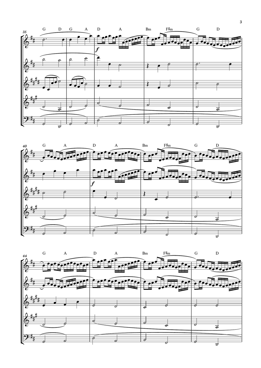 Canon in D - Johann Pachelbel for Woodwind Quintet with chords. Woodwind Quintet scores gallery preview page 3