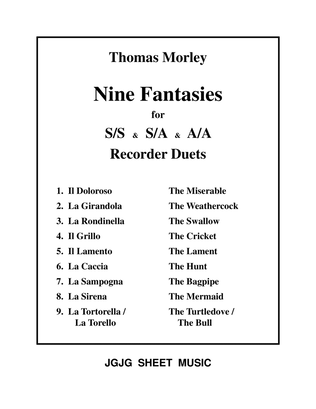 Book cover for Nine Morley Fantasies for Soprano & Alto Recorder Duets