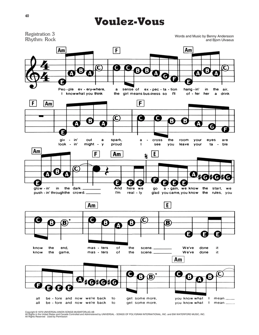 Voulez-Vous (from Mamma Mia!) Electronic Keyboard scores gallery preview page 1