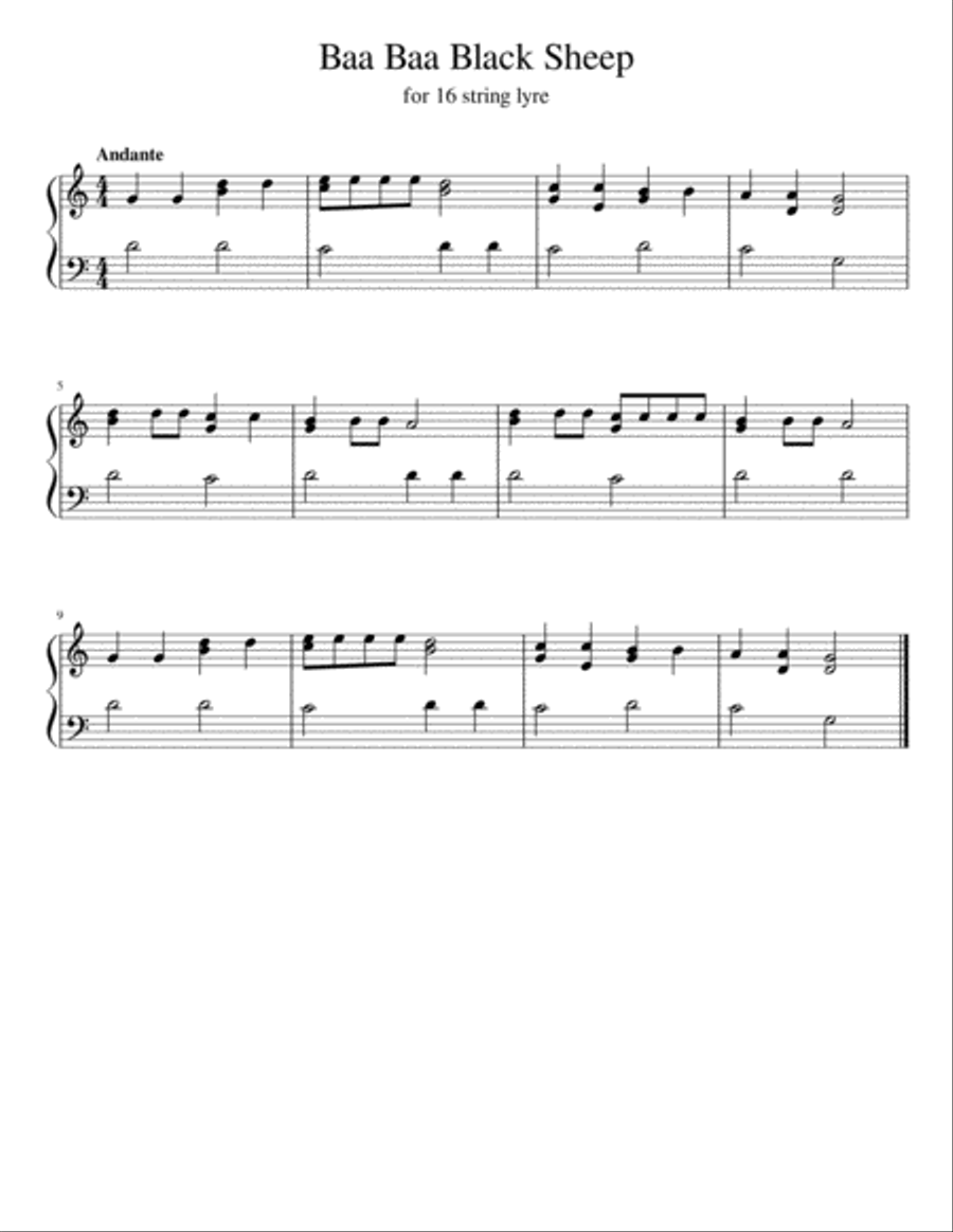 Baa Baa Black Sheep (Twinkle Twinkle Little Star) Harp scores gallery preview page 1