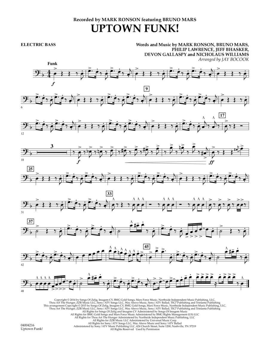 Uptown Funk! - Electric Bass Concert Band scores gallery preview page 1