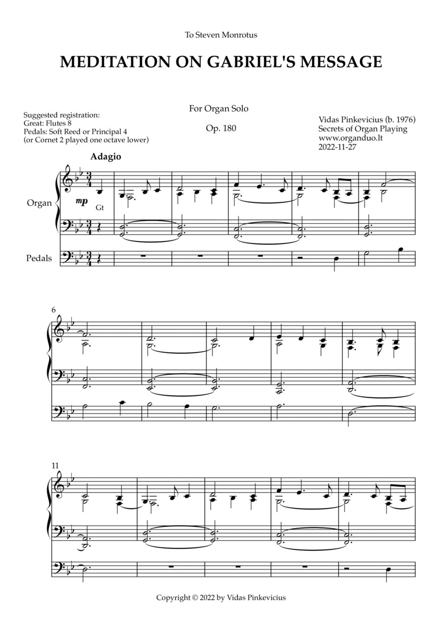 Meditation on Gabriel's Message, Op. 180 (Organ Solo) by Vidas Pinkevicius Organ Solo scores gallery preview page 1