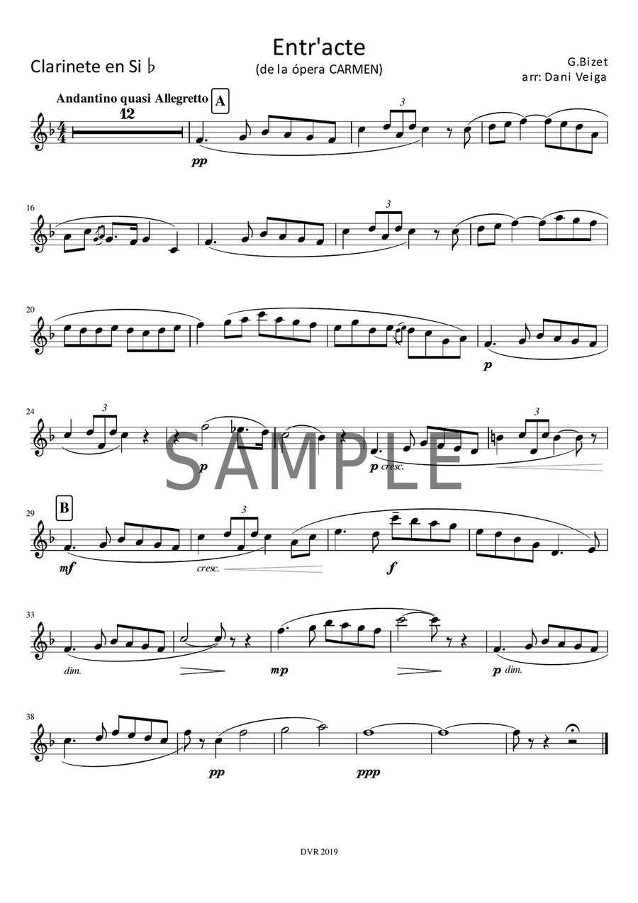 Carmen Entr'acte for Flute, Clarinet and Harp Small Ensemble scores gallery preview page 3